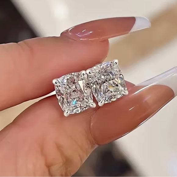 Square Cubic Zirconia Stud Earrings - Picture 1 of 5